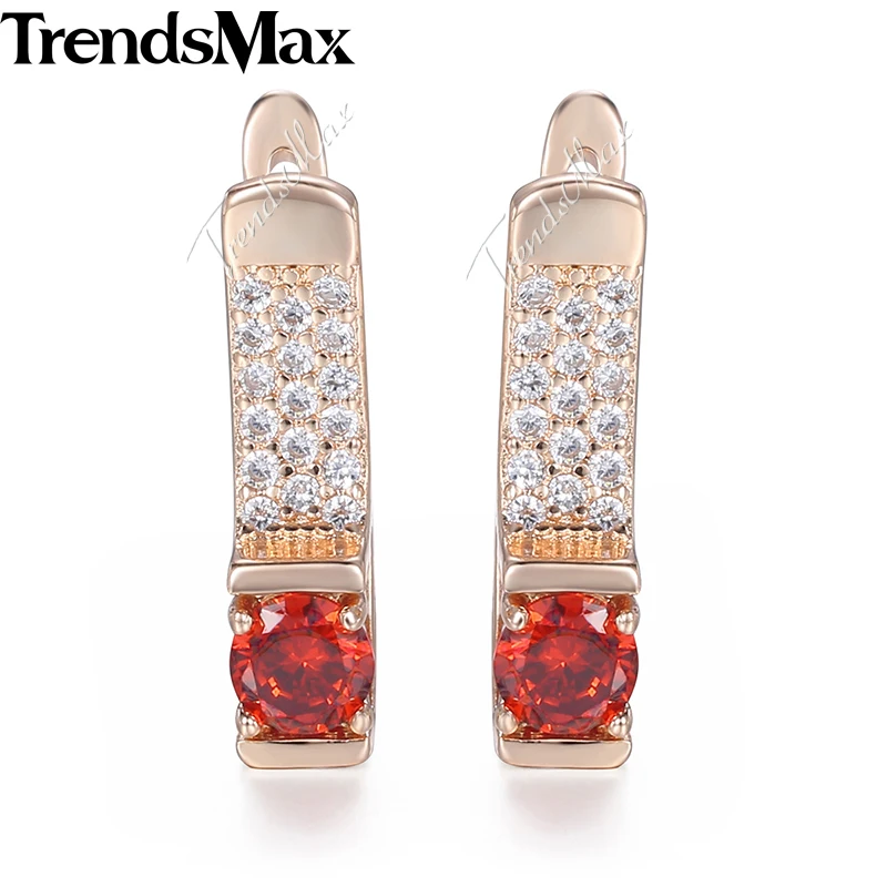Женские этнические серьги KGE155 из розового золота 585 пробы с красным камнем и