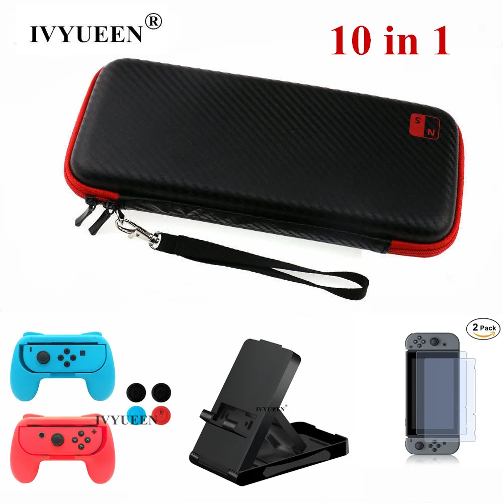 10 in 1 IVYUEEN Сумка-переноска для пульта Nintendo Joy-con консоль защита экрана из закаленного стекла Подставка держатель док-станция контроллер ручка - Цвет: 10 in 1