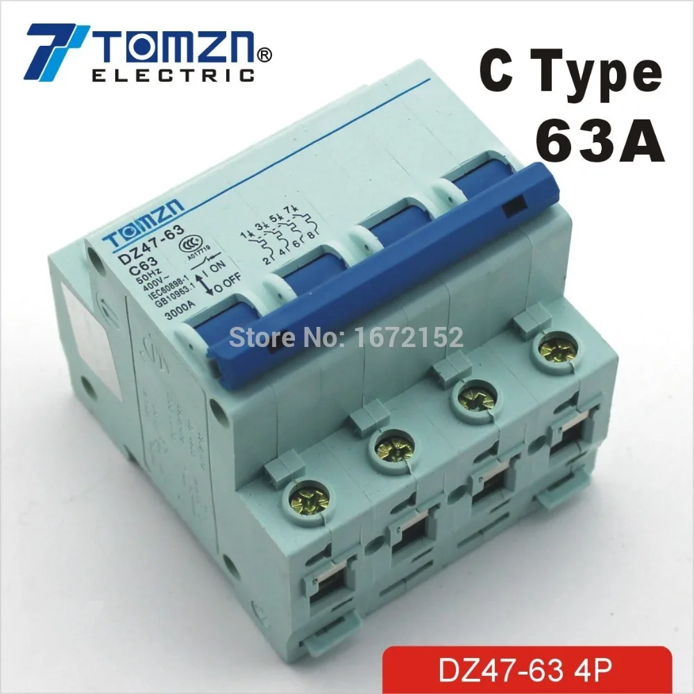 

4P 63A 240V/415V Circuit breaker MCB C TYPE 4 POLES
