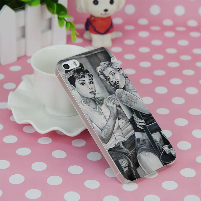 B2510 Монро И Одри Хепберн Прозрачный Жесткий Тонкий Case Cover Для Apple iPhone 4 4S 5 5S SE 5C 6 S
