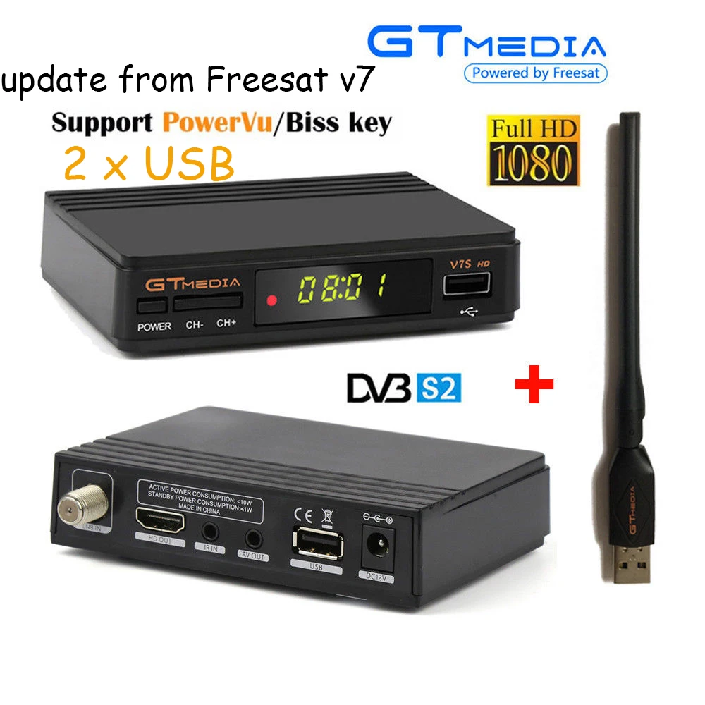 10 шт. GTMEDIA V7S Freesat V7sHD wifi av-кабель DVB-S2 Youtube PowerVU Cam Newcd GT MEDIA V7S Бесплатный спутниковый прием