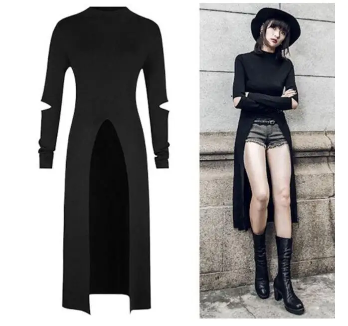 

Women Dress Fashion Personality Solid Color Long Sleeve Hole Long Tuxedo Down Sexy Vintage Long Dresses
