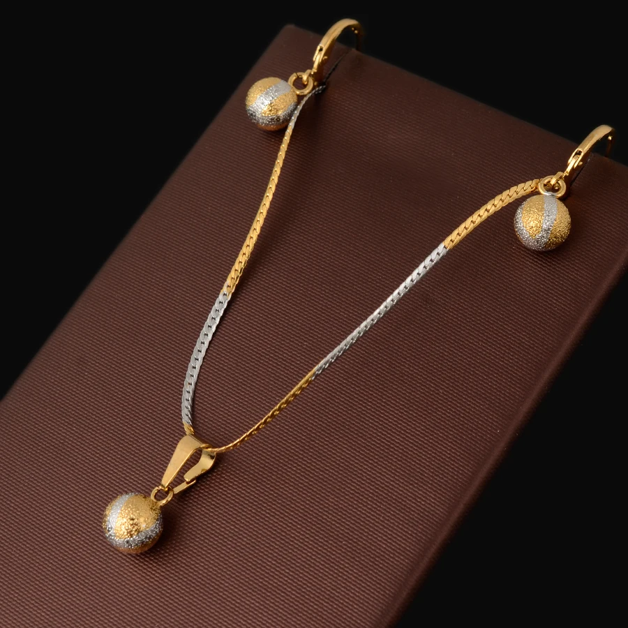 Два Цвета Круглый Шар Ожерелье цепи Серьги Ювелирные Изделия Золото Серебро Цвет