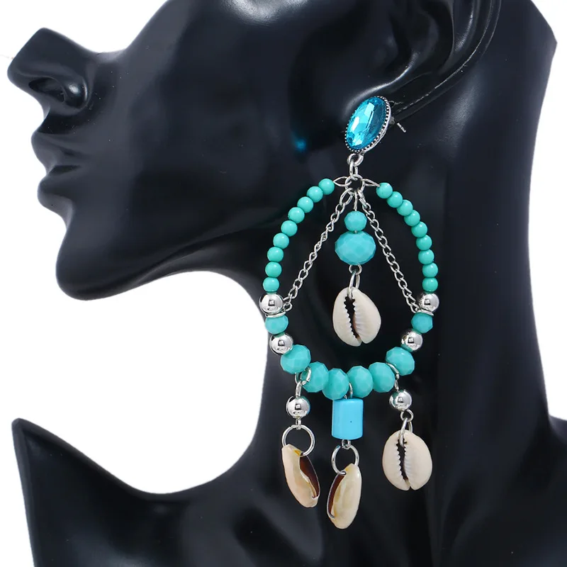 Преувеличенные богемные старинные серебряные светло голубые бусины из ракушек