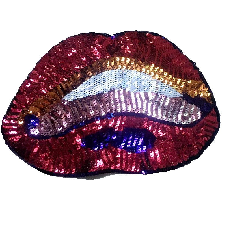 

2PCS Colorful Sequins Lips Patches Embrioderey Sticker Sewing Patch for Clothes Bags 18x27cm DIY Garment Accessories Patchwork
