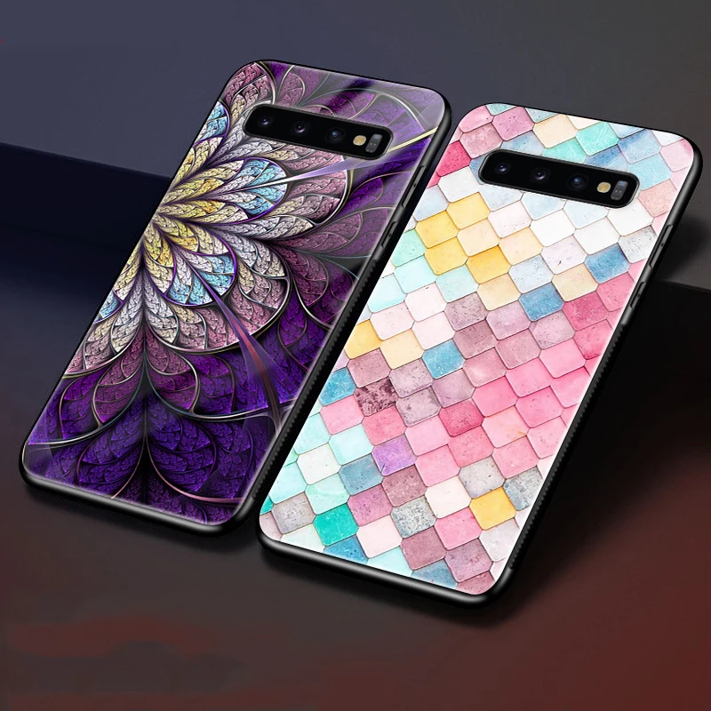 Чехол для Samsung S10 Plus стеклянный силиконовый бампер жесткая задняя крышка из