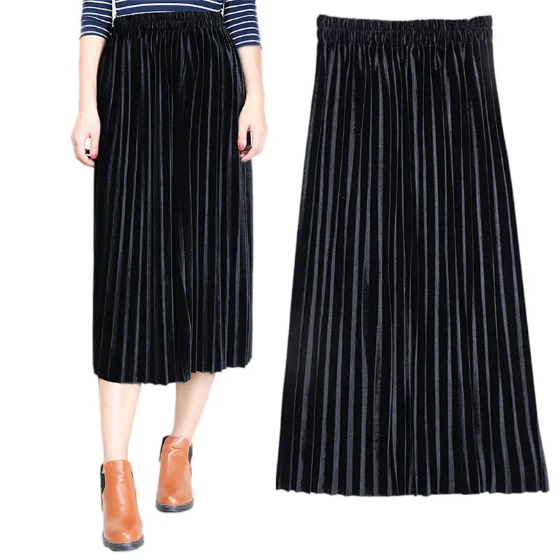 Женская плиссированная юбка длинная винтажная прямая с высокой талией модель Y05