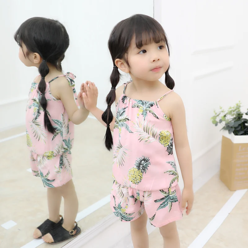 Хлопок без рукавов комплекты для мальчиков и девочек 2018 летние Футболка + брюки