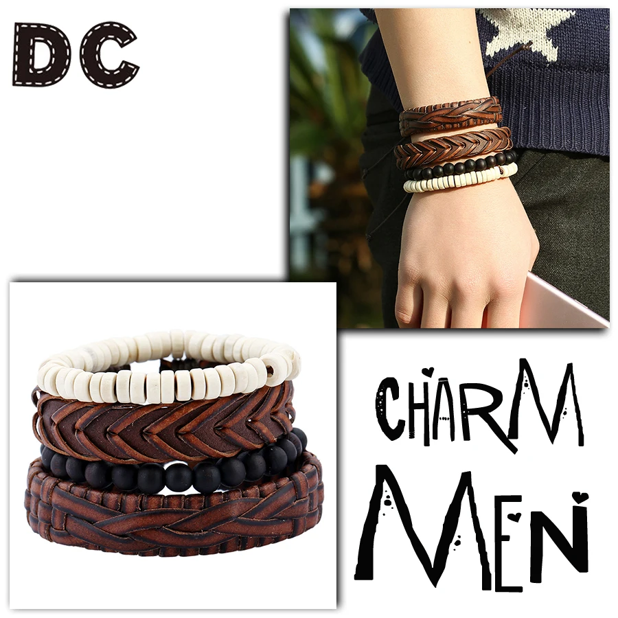 DC модные ювелирные изделия 4 шт./компл. браслет для мужчин коричневый тканый