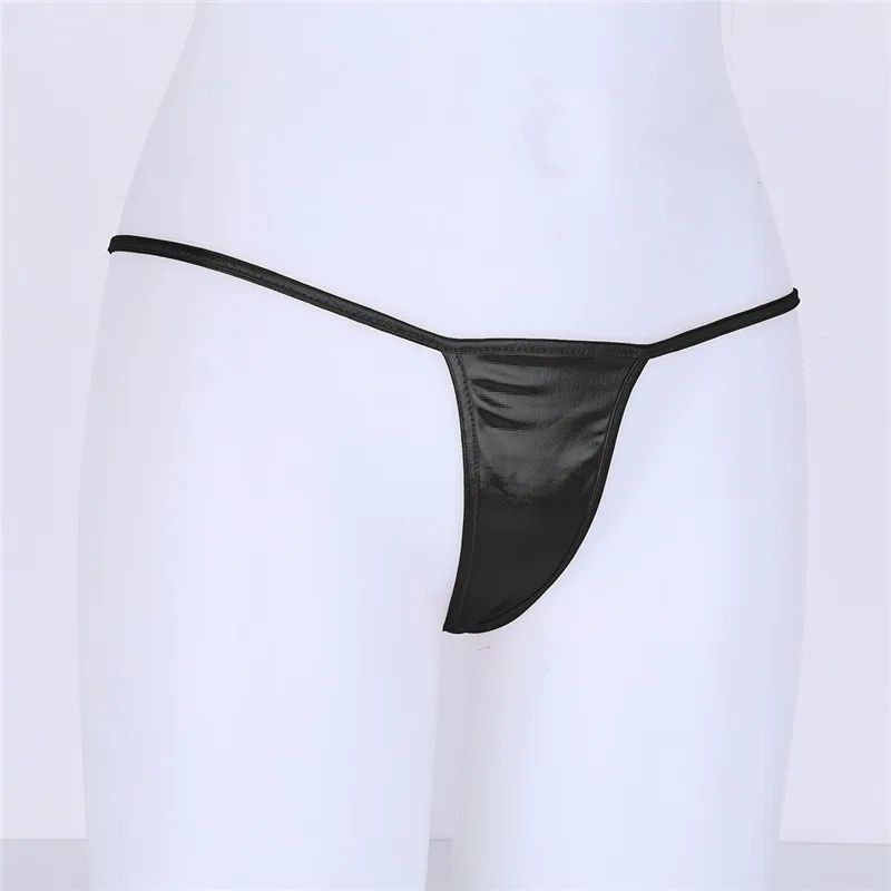 Женские трусики с низкой посадкой блестящие металлические стринги из ПВХ и