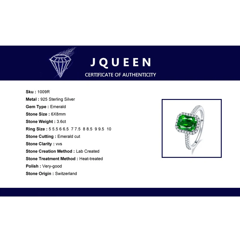 JQUEEN 3.6ct Nano изумруд Твердые 925 пробы серебряные кольца для женщин Brincos обручение обручальное кольцо квадратной огранки удивительные с коробкой