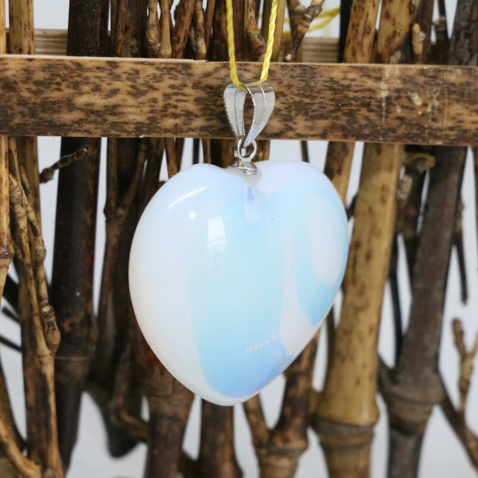 Женский винтажный кулон в форме сердца с натуральным белым опалом 2 шт. B1838|opal