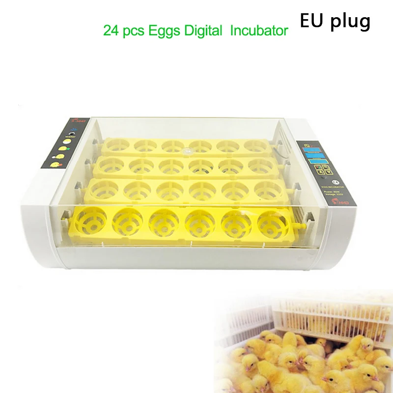 EU Plug 24 автоматический инкубатор для яиц цифровой ясный яичный ферм инкубатория машина куриный инкубатор для яиц Брудер токарный контроль температуры - Цвет: EU Plug