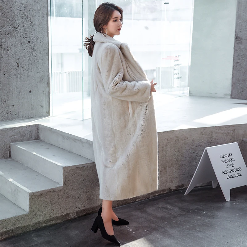 Шуба женская из натурального меха норки Толстая теплая куртка 120 см для осени и