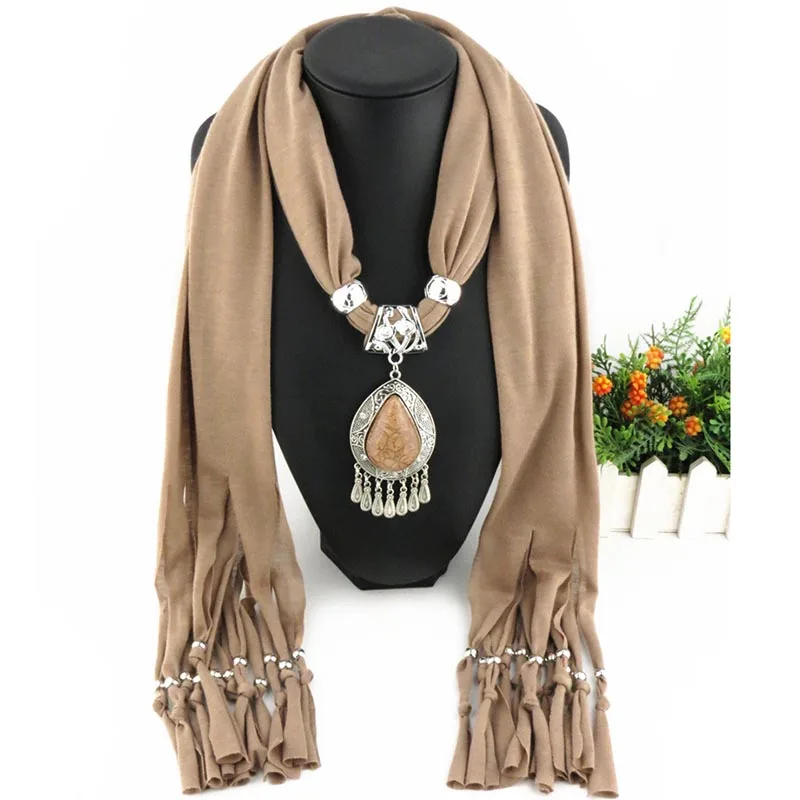 RUNMEIFA новинка ожерелье из полиэстера с керамическими бусинами однотонный шарф