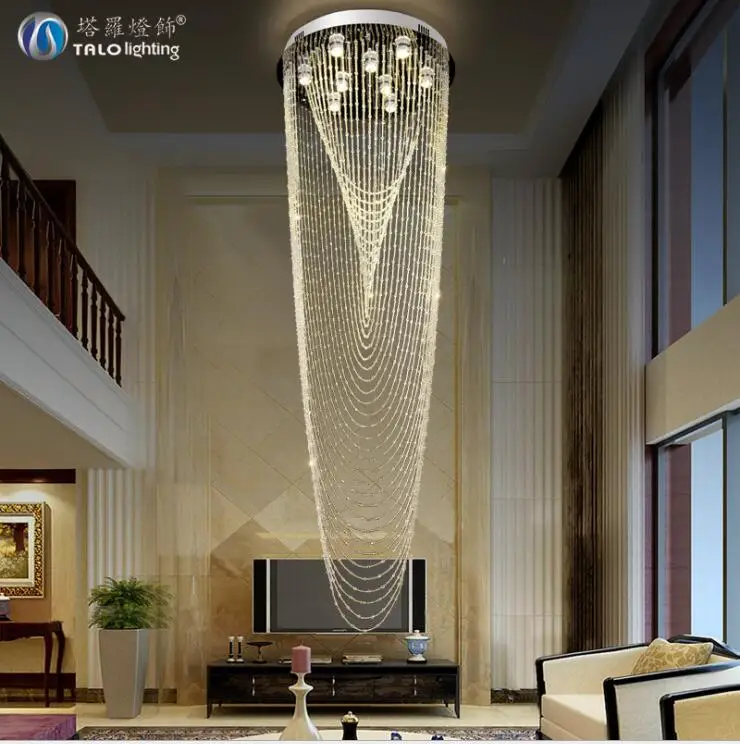 L вилла дуплексная лестница светодиодсветодиодный Хрустальная длинная Люстра