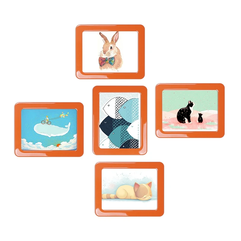 5 pieces orange Наклейка на стену магнитная фоторамка Настенный декор подвижная Гибкая красочная квадратная рамка фоторамки для стен 5 шт./лот - Цвет: 5 pieces orange