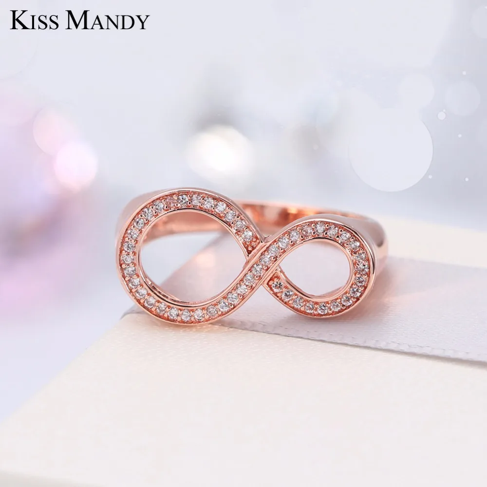 Женское кольцо с кубическим цирконием KISS MANDY стильное цвета розового золота