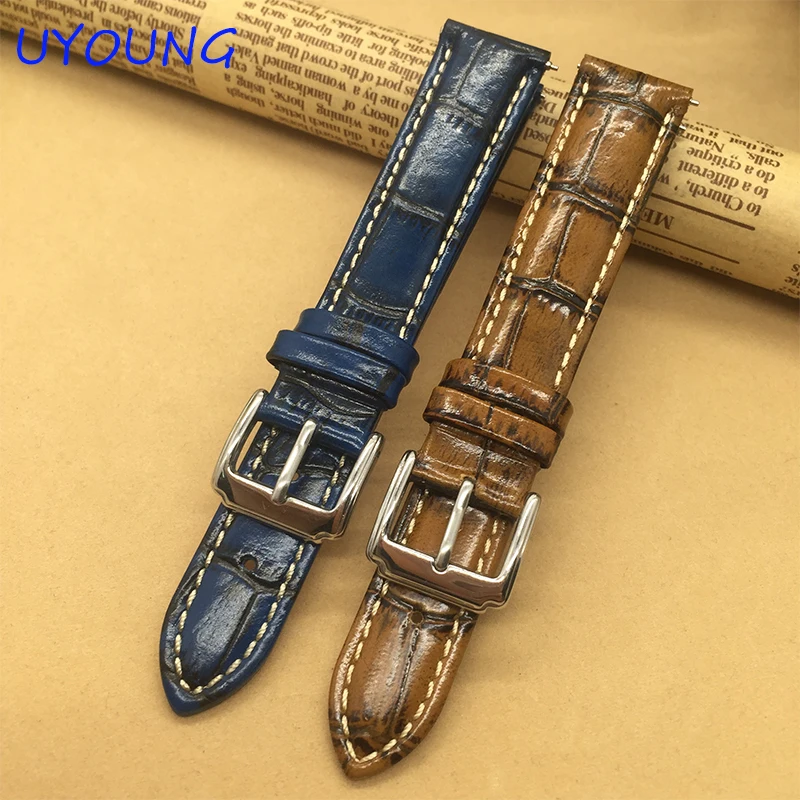 Качественный ремешок для часов из натуральной кожи 18 мм в ретро стиле бамбука