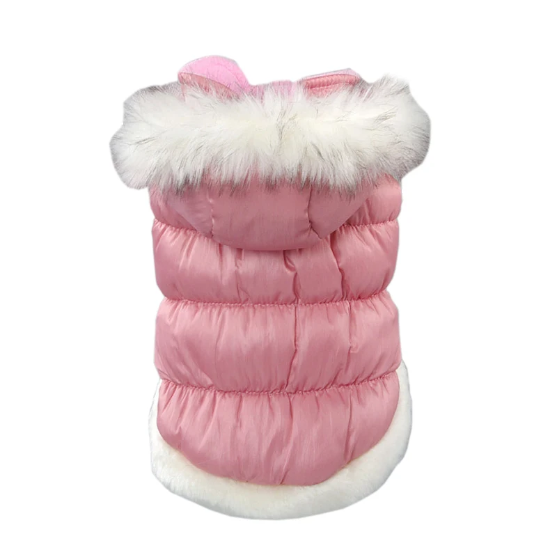 Pink Зимняя одежда для собак, одежда для маленьких собак, плотное теплое пальто, куртки для собак, меховая одежда с капюшоном для чихуахуа, французская одежда для бульдога, одежда для щенков - Цвет: Pink