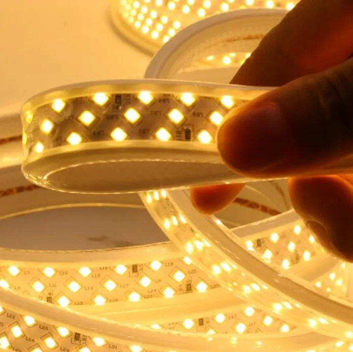 Высокий яркий двухрядный SMD 2835 Светодиодная лента белый AC 220V 276led/M IP66