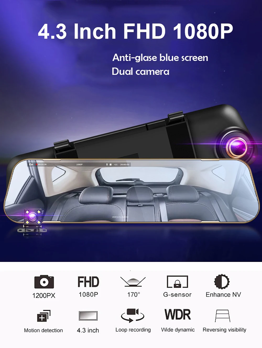 Dash cam4." 1080 P Автомобильное зеркало заднего вида, Автомобильный видеорегистратор, зеркало Full HD, двойная камера, автомобильная видеокамера, двойное зеркало, видеорегистратор