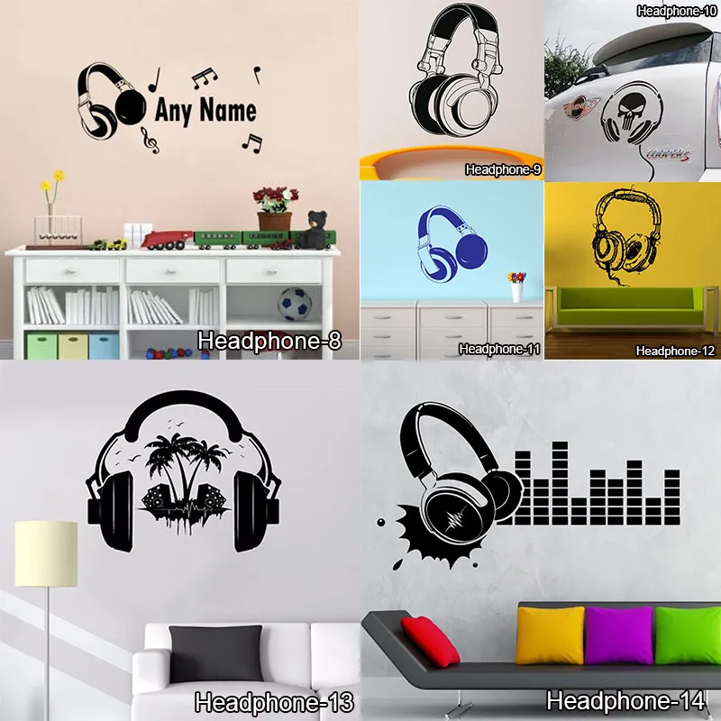 Забавные DIY музыкальные DJ наушники настенные наклейки для мальчиков Декор стен