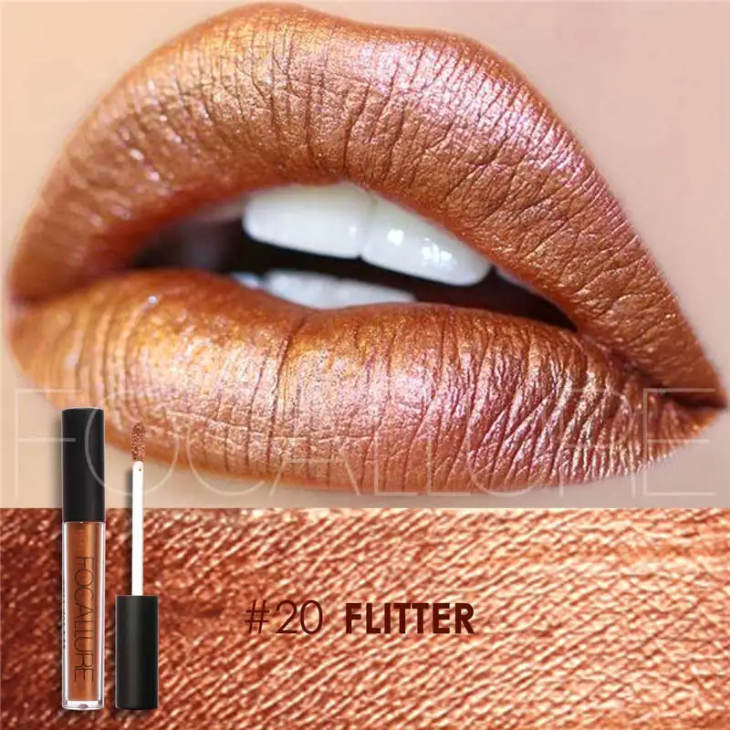 2017 New Metallic Lip Color Cosmetics Waterproof Gloss Gold Shimmer Matte Liquid Lipstick Focallure Makeup |