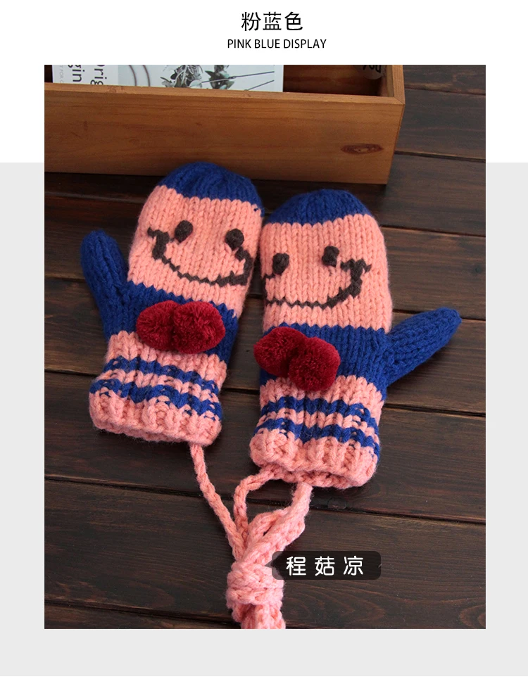 Зимние новые модные шерстяные перчатки со смайликом милые бархатные для