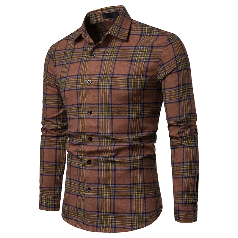 Free Shipping 2019 New Arrival Men's Business Spring and Autumn Plaid Casual Long Sleeve Mens Shirt | Мужская одежда