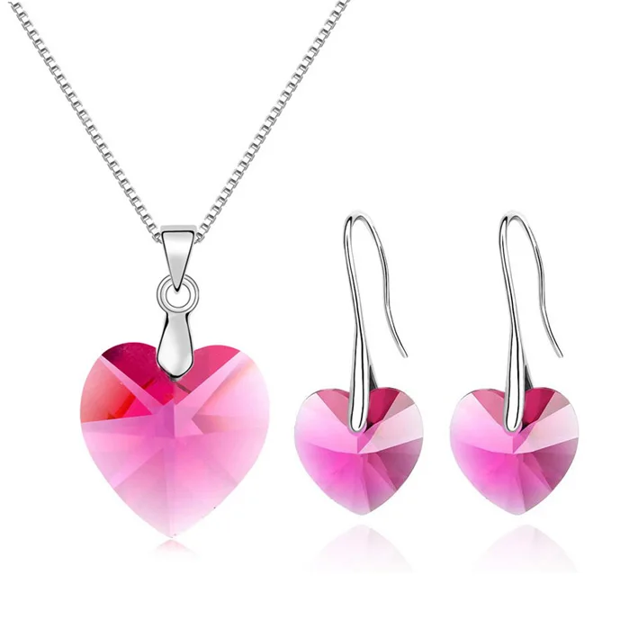 05 Оригинальные кристаллы от Swarovski сердце кулон ожерелья Висячие Серьги Комплекты украшений для женщин влюбленных подарок Прямая - Окраска металла: 05