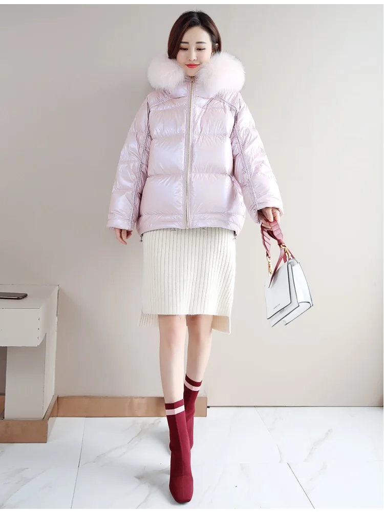 pink Новинка, Зимний Детский пуховик, женский большой меховой воротник, куртка, пальто, Женский утепленный пуховик, хлопковая куртка женская с капюшоном, пальто - Цвет: pink