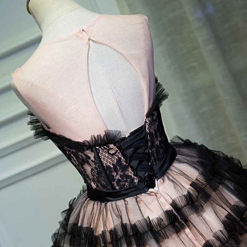 AnXin SH Short style hostess black lace evening dress banquet bow princess fluffy adult sweet | Свадьбы и торжества