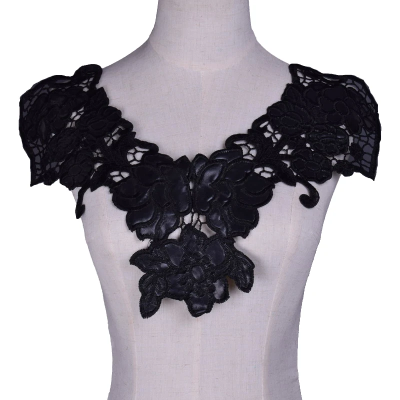 Кружевная ткань черное платье из искусственной кожи с цветком воротник Венеция