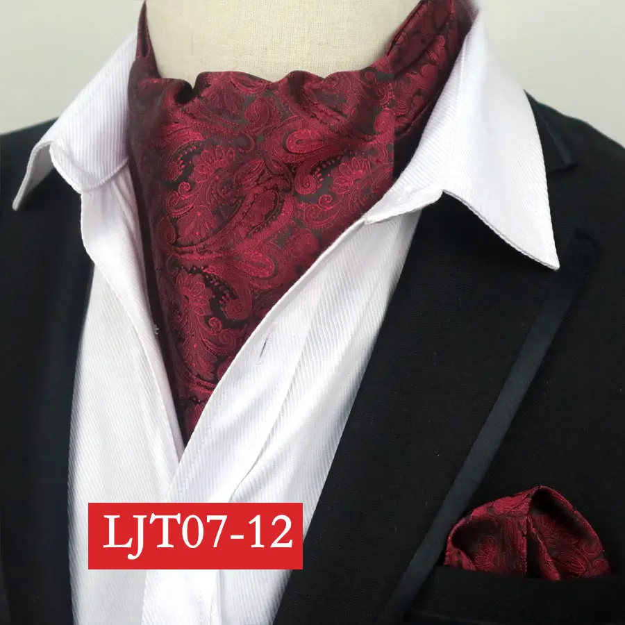 SMT-LJT07-12 YISHLINE мужской роскошный Шелковый Аскот галстук набор мужской галстук и платок Набор Цветочный Пейсли в горошек Карманный квадратный набор для свадебной вечеринки - Цвет: SMT-LJT07-12