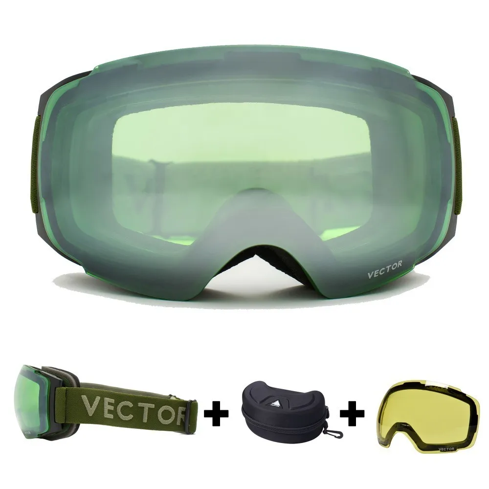 Army Green OTG мужские лыжные очки для сноуборда легкие Сменные магниты в оправе и линзах без снятия сферические противотуманные снежные очки - Цвет: Army Green