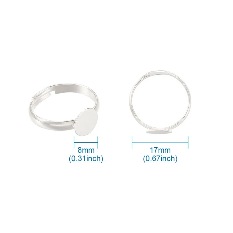 100pcs Brass Adjustable Finger Ring Findings Pad Ring Bases Perfect for Cabochons Making Ring DIY Supplies No Cadmium& No Lead
