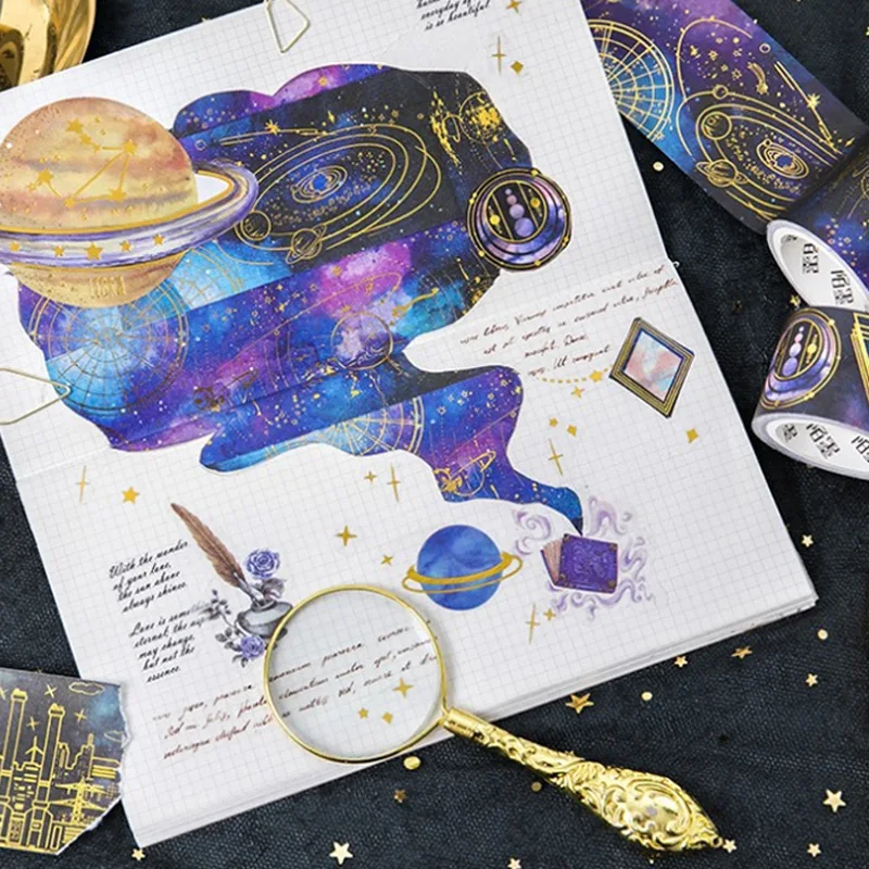 Красивая синяя звезда вселенная горячее тиснение васи лента дети diy дневник