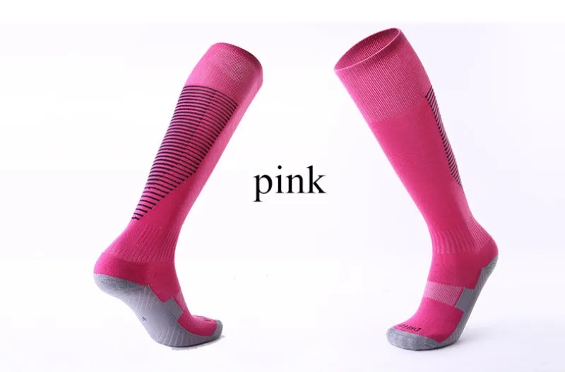 pink Профессиональные спортивные носки для футбола для взрослых и детей, длинные носки в цветную полоску, дышащие детские носки до колена для футбола, волейбола - Цвет: pink
