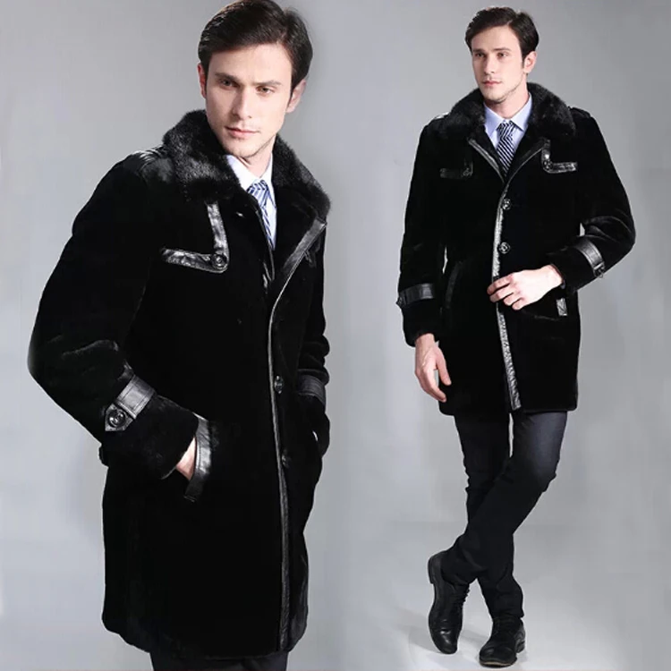 Популярная мужская черная норковая шерсть отложной воротник двойная нагрудная