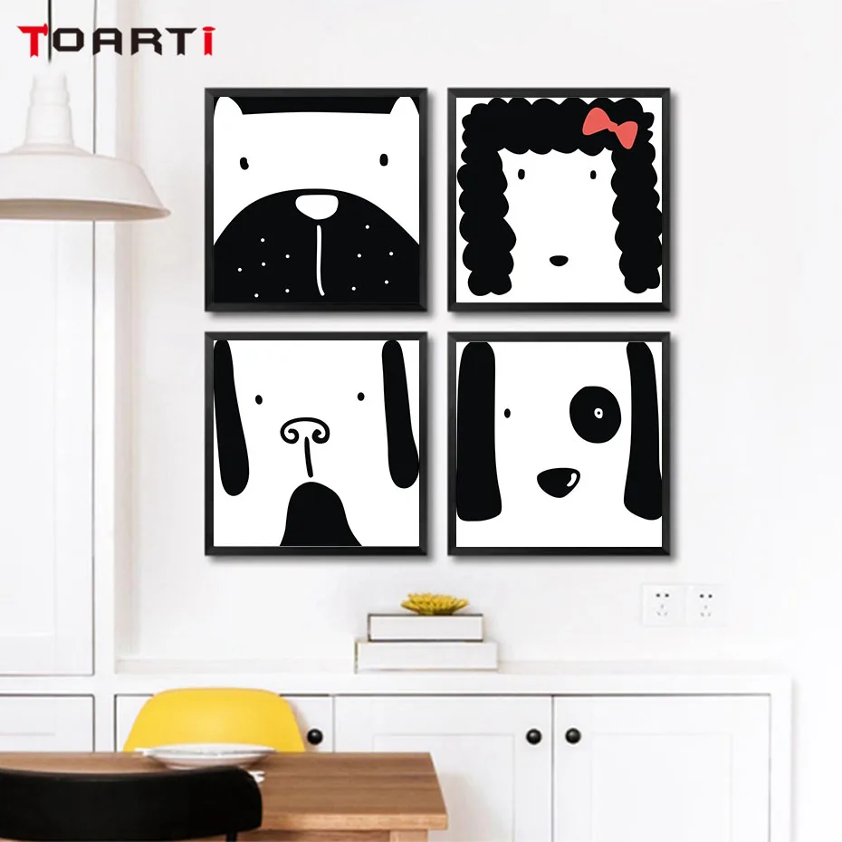 Nordic Style Cartoon Dog Canvas Art Painting Poster And Print Funny Animal Wall Pictures for Kids Room Home Decoration No Frame | Дом и сад