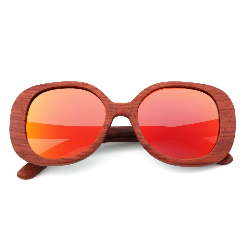 red lense BerWer женские деревянные солнцезащитные очки винтажные Круглые Солнцезащитные очки поляризованные линзы солнцезащитные очки - Цвет линз: red lense