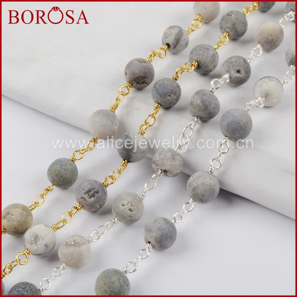BOROSA новые золотые или Серебристые 8 мм круглые агаты из титана AB Druzy бисерные