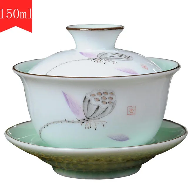 Китайский чайный сервиз Gaiwan фарфоровая Глазурь из селадона голубой и белый