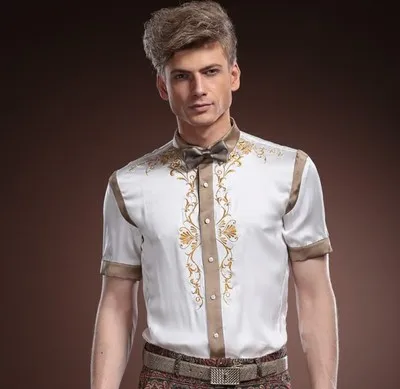 Fanzhuan Новые мужские дворцовые летние шелковые рубашки с коротким рукавом деловые шелковые вышитые рубашки 14313