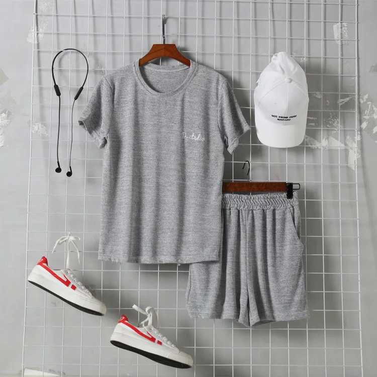 light gray Daeyard/Хлопковая пижама для женщин; однотонная Пижама; летняя футболка с коротким рукавом и шорты; комплект из 2 предметов; однотонная Пижама; домашняя одежда - Цвет: light gray