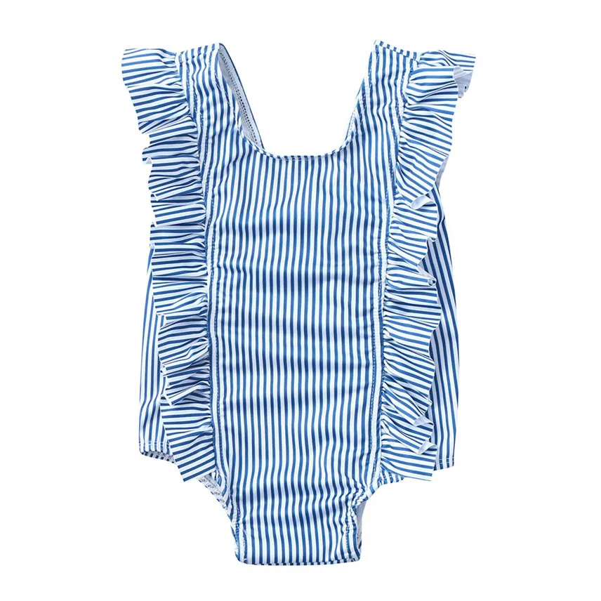 Blue 12-24 Months Летнее платье на возраст от 12 мес. до 5 лет, Дети купальник для девочки с оборками ванный комплект бикини в полоску купальники бикини купальный костюм Пляжная одежда Y - Цвет: Blue 12-24 Months
