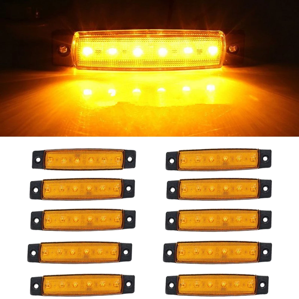 10 шт. желтый 12 24 в 6 SMD LED авто Автобус Грузовик боковой маркер индикатор низкий