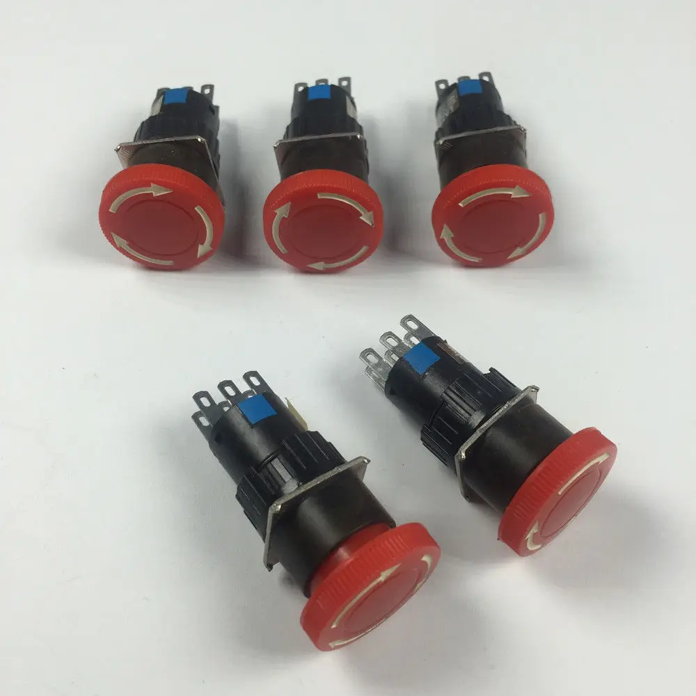 5pcs Red Round Type 6 Pins Sudden Stop Pushbutton Rotate Switch LA16-22ZS | Инструменты
