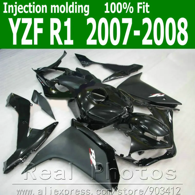 Комплект обтекателей для YAMAHA R1 2007 2008 черный глянцевый обтекатель мотоцикла YZF 07 08
